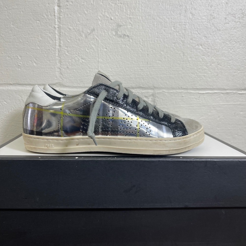 P448 John Silver Metallic Perforated Plaid Low‎ Top Sneakers Women's 38 EU/8 US